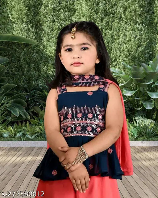 Multicolor Starry Night Kurti Palazzo set for girls, embroidered anarkali with georgette dupatta, sizes 1-13 years, Indian origin