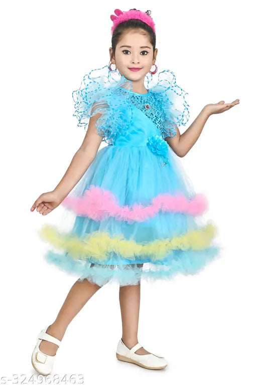 Blue & Pink Girls Cotton Net Partywear Frock & Dresses Combo, sizes 6-12 Months to 7-8 Years