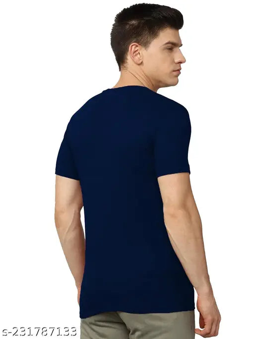 Navy blue, cotton round neck half sleeve men's t-shirt featuring Royal Enfield print, India origin
