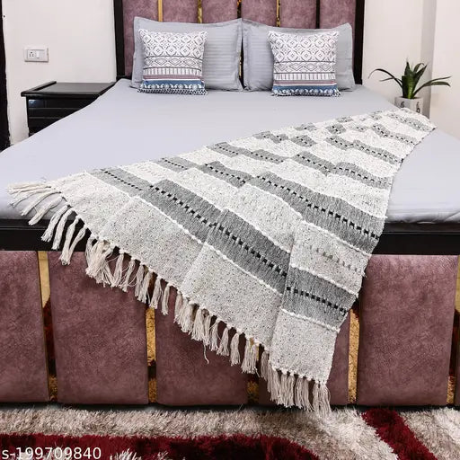 Beige striped pure cotton throw, 50x60 inches, soft, multipurpose, elegant, compact, portable, delicate, hand-wash, Indian origin