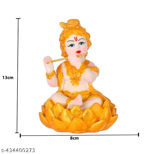 Gold-plated Krishna idol, resin material, home decor statue for pooja room or living space