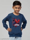 Navy blue fleece Spider-Man print long-sleeve kids sweatshirt, soft cotton and comfy fit