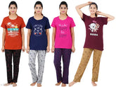 Rani Pink-Love Maroon & Navy BEFLI cotton loungewear set, printed top and pyjama combo pack