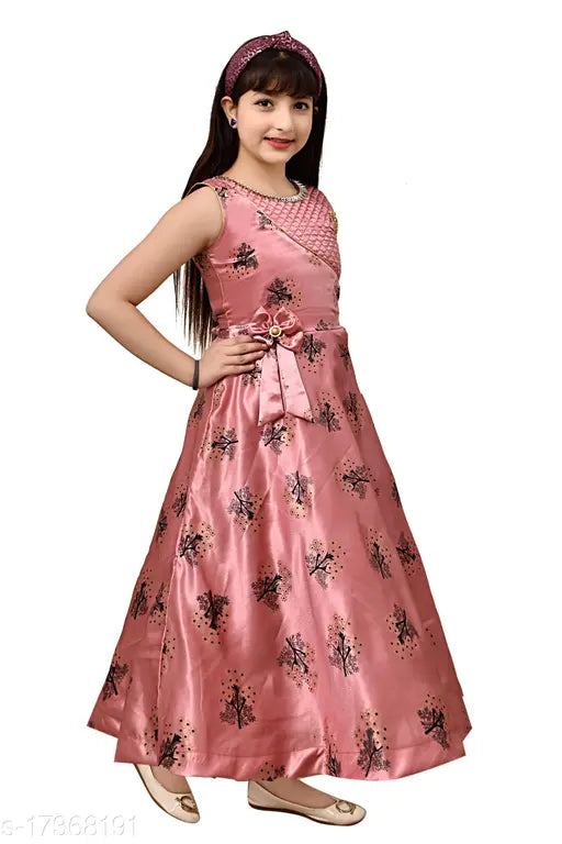 Pink silk frock dress for girls, embroidered net design, sleeveless, size 3-4 years, India origin
