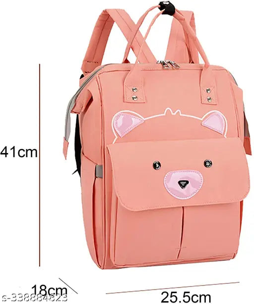 Polyester diaper bag with teddy print, water-resistant and durable for baby essentials. Big exposure design, side pocket for wipes, portable key chain included
