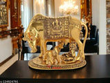 Golden Kamadhenu Cow Statue, hand-painted polyresin figure from India, 20cmx15cmx9cm