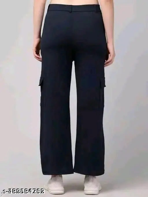 Cotton blend solid color women's regular fit drawstring cargo pants for winter wear | Elegant top for college girls lounge workout sets