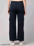 Cotton blend solid color women's regular fit drawstring cargo pants for winter wear | Elegant top for college girls lounge workout sets