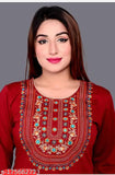 Women's straight, embroidered woolen kurti in three-quarter sleeves, M (40in bust, 42in size) & L (42in bust, 42in size). Indian handcrafted woolen dress for daily or party wear