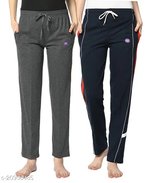 Multicolor cotton blend trousers pack of 2 for women's straight fit, available in sizes 32, 34, 36, 40 (India origin)