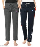 Multicolor cotton blend trousers pack of 2 for women's straight fit, available in sizes 32, 34, 36, 40 (India origin)