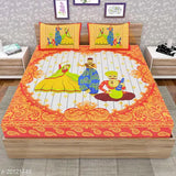 69Orange89 UniqChoice 120TC cotton double bedsheet & pillow covers, Jaipuri-style flat sheets on bed