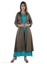 Blue rayon printed shrug kurti, three-quarter sleeves, Indian fashion