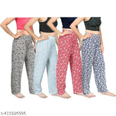 Soft cotton multicolor Invata women's track pant set, stretchable and fully elasticated, pack of 4 for comfortable lounge wear