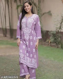 Rayon Chikankari Floral Design Kurti Palazzo set, embroidered ethnic wear for women's fashion, Lucknowi Chikan prints on display