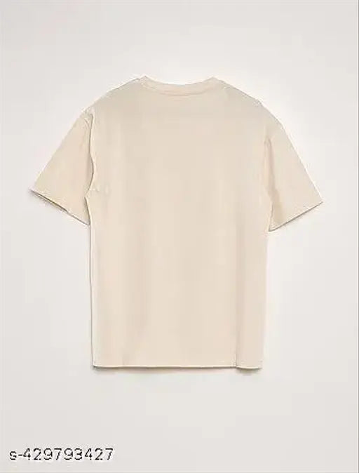 Cream cotton unisex premium quality T-shirt, short sleeves, solid pattern for daily use