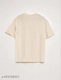 Cream cotton unisex premium quality T-shirt, short sleeves, solid pattern for daily use