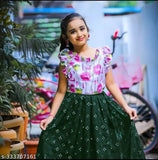 Girls satin silk & georgette A-line round neck cap sleeve lehenga choli set, Indian baby girl's traditional attire with printed and embroidered designs