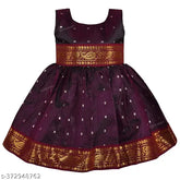 Maroon satin embroidered party frock for girls (3-6M, 6-9M, 9-12M, 1-2Y, 2-3Y, 3-4Y, 4-5Y, 5-6Y), intricate design and matching belt