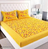 Soft, botanical-patterned Jaipuri cotton double bed sheet & 2 pillow covers - ideal for summer use, India origin