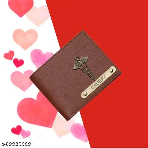 Customize name PU wallet for men, personalized textured net design, free size (L: 9cm, W: 10cm), made in India