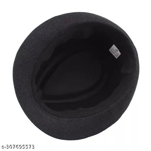 Black straw trilby/fedora hat for men, Khaki-colored, with brand logo pattern, packable and stylish for travel and outdoors