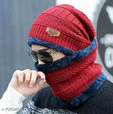 Red wool balaclava cap & muffler combo - Arnah Treasure, high-quality winter wear for men, made in India