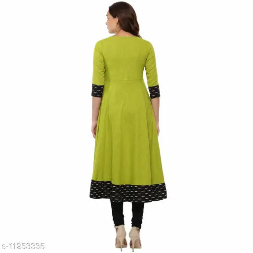 Women's self-design cotton blend anarkali kurti, solid combo, three-quarter sleeves, Indian fashion