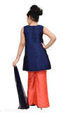 Silk three-quarter sleeve self-design net dress for girls aged 4-10 years, Indian craftsmanship