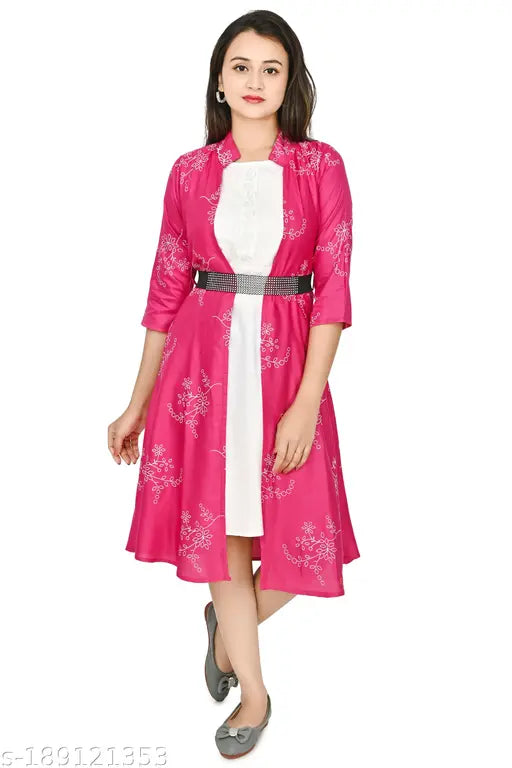 Modern rayon printed net frock for funky girls aged 12-16 years, originating from India