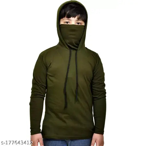 Trendy cotton blend hooded mask t-shirt for kids and boys in vibrant colors, ideal for outdoor activities and imaginative play