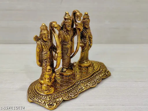 Gold brass 5-inch Ram idol, ornate Indian spiritual sculpture