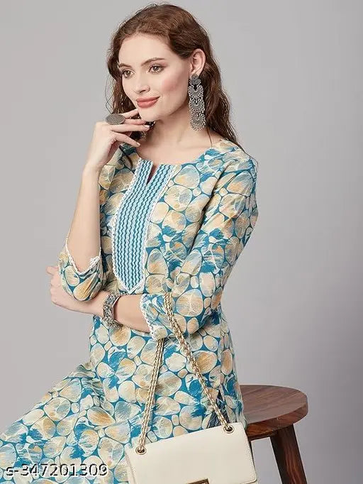 Cotton blend three-quarter sleeve printed combo dress, Indian-made women's fashion, size range XS-XXXL