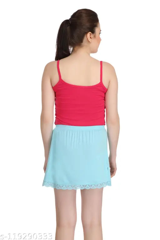 Cotton blend mid-thigh length skirt slip for women, solid net, elastic waist with lace bottom, mid-thigh underskirt from Splash, India