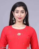 Rayon A-line self-design long kurti with palazzos, vibrant Indian traditional attire in rayon fabric with three-quarter sleeves