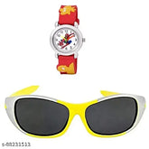 Blue-green Tekzie kids sport sunglasses and analog watch set, free size for boys and girls