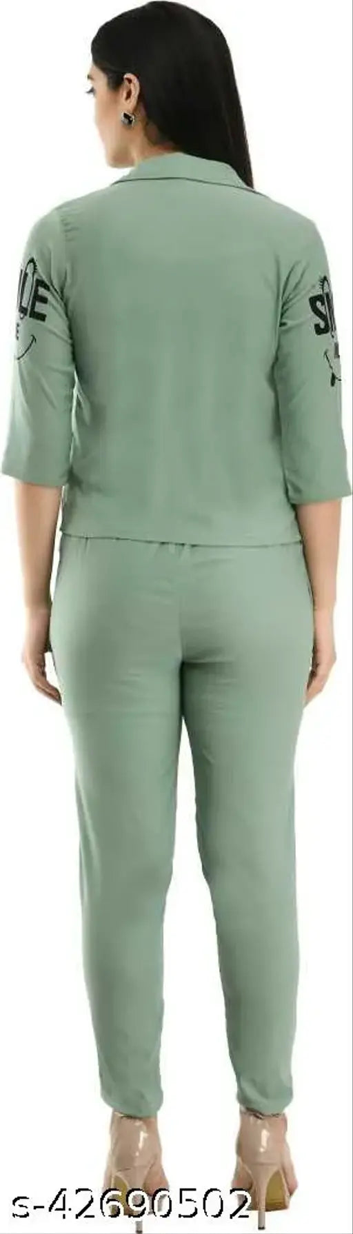 Cotton blend printed three-quarter sleeve jacket and pant jumpsuit set for women in sizes M, L, XL, India-made partywear