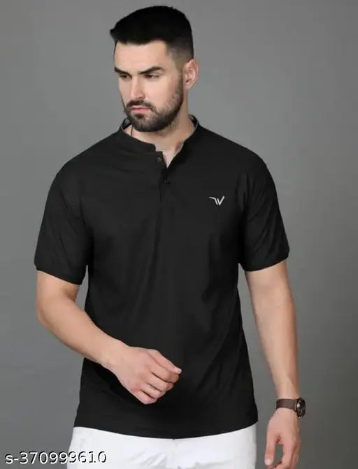 Polycotton printed sport t-shirt with Chinese collar, short sleeves and multiple sizes available