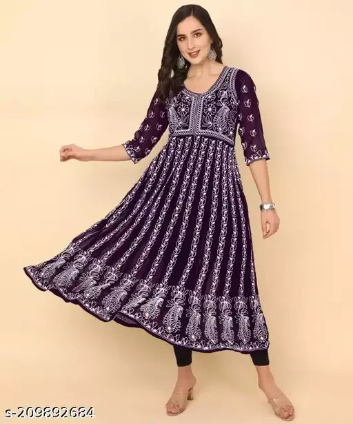 Georgette Chikankari Myra Voguish kurti in India, three-quarter sleeve fashion