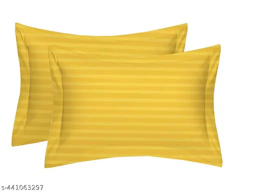 Yellow striped 300 thread count cotton double bedsheet & pillow covers by Parinika Fabs, ideal for adult summer use