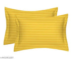 Yellow striped 300 thread count cotton double bedsheet & pillow covers by Parinika Fabs, ideal for adult summer use