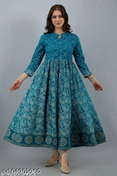 Rayon three-quarter sleeve printed Vansh Fashion kurti, vibrant Indian fashion on model