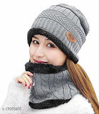 Gray wool balaclava caps set, two pieces free size for men and women, cozy winter accessory from Alladin, India origin