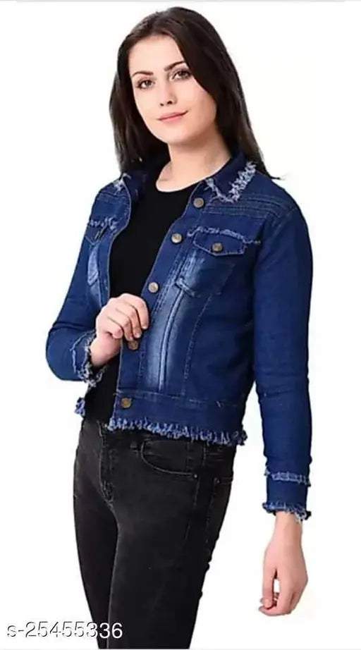 Denim waistcoat for women, solid pattern, long sleeves. Ideal addition to any season wardrobe, made in India