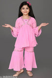 Cotton blend printed net girls' top and bottom set for 4-5, 5-6, and 6-7 years