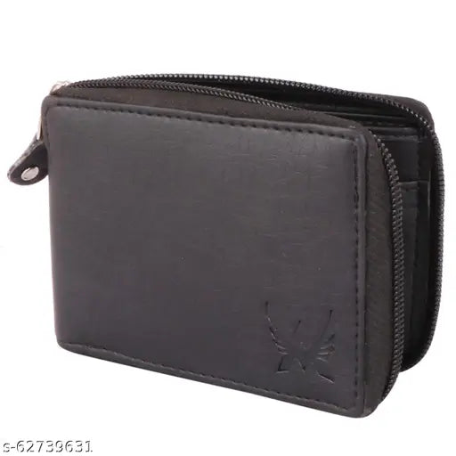 Sleek PU Men's Zipper Wallet, featuring 2 compartments for everyday elegance - Indian-made stylish accessory with card slots and bill compartment