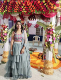 Designer women's silk lehengas with net bottom and dupatta, embroidered top, semi-stitched (36 waist, 42 length, 2.2 dupatta), India origin