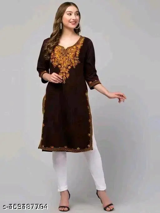 Woolen Kashmiri embroidered kurtis, warm and intricately embellished for winter fashion