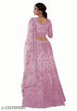 Designer pink embroidered net lehenga-choli with floral dupatta, semi-stitched (waist size 42in, length 44in), origin India