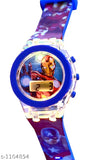 Multicolor LED glowing watch for kids with light-up case, purple rubber strap on belt, ideal for casual occasions
